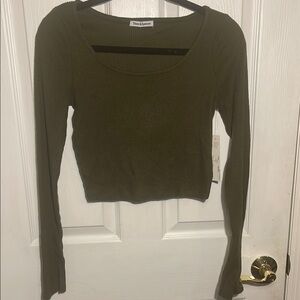 Olive Green Cropped Ribbed Top